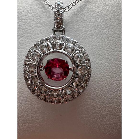 Pink tourmaline white topaz pendant necklace in platinum over 925 silver - Picture 9 of 16
